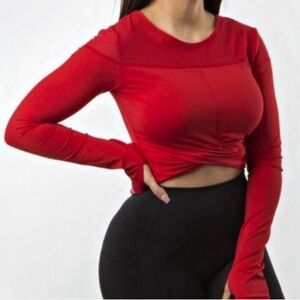 Buffbunny Knotty Crop Top Mesh - Salsa Red S, NWOT